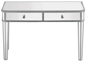 Masă de toaletă din sticlă tip oglindă, 2 sertare, 110x40x76 cm, Argintiu