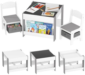 HOMCOM Set de Masă și Scaun pentru Copii, Set de Birou și Scaun pentru Copii 2-în-1 cu Tablă și Rafturi pentru Cărți, 61.5x61.5x48 cm, Gri | Aosom Romania