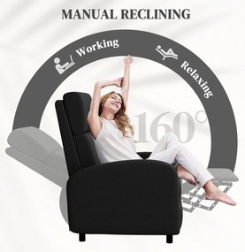 HOMCOM Fotoliu Relax Rabatabil Manual 160° cu Suport pentru Picioare, Fotoliu Ergonomic Tapițat cu Aspect de In pentru Dormitor, Birou, Living și Sufragerie, Negru | Aosom Romania