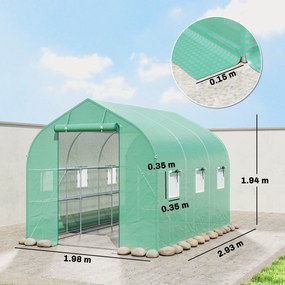 Outsunny Seră tunel de grădină 6 m², seră de grădină cu rafturi, ușă și 6 ferestre, cadru din oțel galvanizat, verde | Aosom Romania