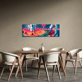Tablou - Prinț și prințesa cu dragon (cu ceas) (90x30 cm)