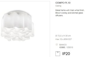 Plafoniera moderna design lux diametru 73,5cm, COMPO PL10 BIANCO 125510