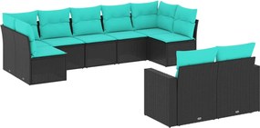 vidaXL Set mobilier de grădină cu perne, 9 piese, negru, poliratan