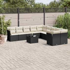 vidaXL Set canapele de grădină cu perne, 11 piese, negru, poliratan