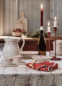 Platou pe picior decorativ vintage din ceramică, alb cu detalii albastre „Viola Bow”