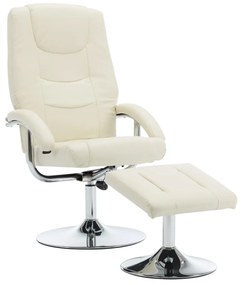 248656 vidaXL Fotoliu rabatabil cu taburet, alb crem, piele ecologică