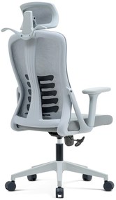 NICOLE-H Scaun ergonomic, cotiere 4D, tetiera 2D, suport lombar ajustabil, umeras, spatar Mesh, sezut textil, Gri