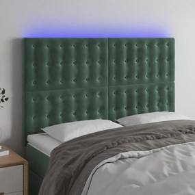 3122909 vidaXL Tăblie de pat cu LED, verde închis, 144x5x118/128 cm, catifea