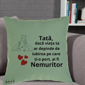 Cadou pentru Tata - Perna Personalizata Tata Nemuritor Mesaj, 40x40 cm, Verde, Husa Detasabila, Perna Inclusa, BEKZ®