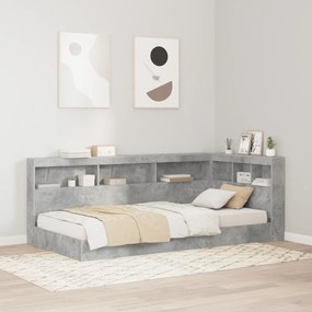 vidaXL Pat cu bibliotecă gri concret 75x190 cm din lemn compozit
