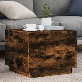 vidaXL Măsuță de cafea cu lumini LED, stejar fumuriu, 50x50x40 cm