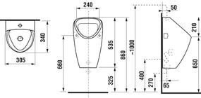 JIKA H8430610000001 - Pisoar GOLEM, alimentare internă, evacuare pe spate, ceramică/albă