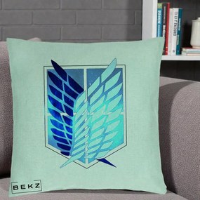 Perna Personalizata Attack on Titan Wings of Freedom, 40x40 cm, Verde Menta, Husa Detasabila, Perna Inclusa, BEKZ®