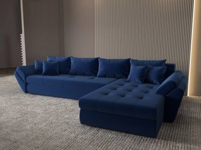 Colțar extensibil dumonde cu ladă de depozitare si sezut confortabil din spuma high-density, Loana XL Royal Albastru II 335x185 cm