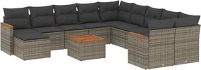 vidaXL Set canapea de grădină cu perne, 12 piese, gri, poliratan