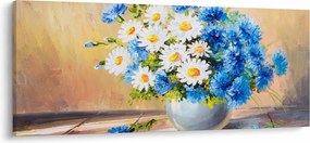 Tablou pictat cu vaza și flori (120x50 cm)