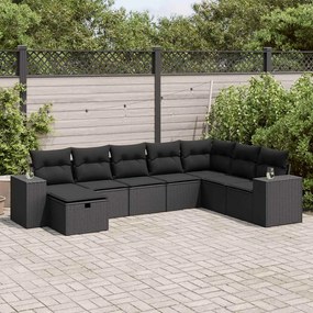 3325731 vidaXL Set mobilier de grădină cu perne, 8 piese, negru, poliratan