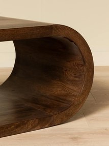 Măsuță de cafea din lemn de mango, formă rotunjită, maro antichizat, finisaj lucios, 130×60×45 cm, „Looping"