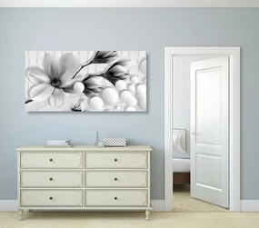 Tablou magnolie cu elemente abstracte alb-negru