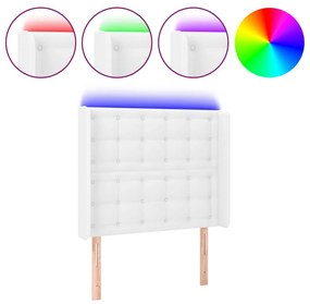 Tablie de pat cu LED, alb, 103x16x118 128 cm, piele ecologica 1, Alb, 103 x 16 x 118 128 cm