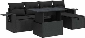 vidaXL Set mobilier de grădină cu perne, 6 piese, negru, poliratan