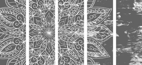 Tablou 5-piese textură de Mandala în design alb-negru