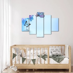 Tablou - Fluture pe flori de orhidee, albastru (150x105 cm)