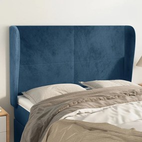 vidaXL Tăblie pat cu urechi albastru închis 147x23x118/128 cm catifea