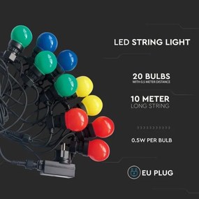 LED Lanț exterior STRING RGB 10m 20xLED/0,5W/230V IP44