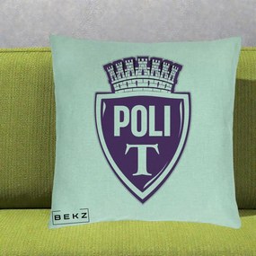 Perna Personalizata Poli Timisoara Fotbal, 40x40 cm, Verde Menta, Husa Detasabila, Perna Inclusa, BEKZ®