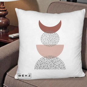 Perna Decorativa Boho Luna Plina si Forme Punctate, 40x40 cm, Alb Pufos, Husa Detasabila, Perna Inclusa, BEKZ®