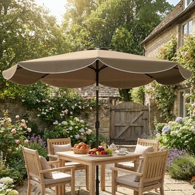 Outsunny Umbrelă Terasă Exterioară Ø2,7 m cu Înclinare Reglabilă 3 Poziții Manivelă și Volant Khaki | Aosom Romania