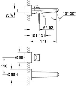 Baterie lavoar incastrata Grohe Eurodisc Cosmopolitan, marime M