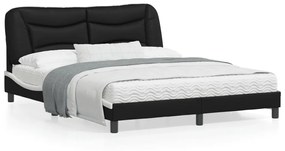 3208014 vidaXL Cadru de pat cu tăblie, negru/alb, 160x200 cm, piele ecologică