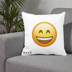 Perna Decorativa Emoji Zambet Mare, 40x40 cm, Alba Mata, Husa Detasabila, Perna Inclusa, BEKZ®