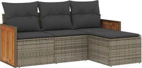vidaXL Set canapea de grădină cu perne, 4 piese, gri, poliratan