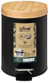 Cos de gunoi cu capac din bambus NATUREO 3L, negru
