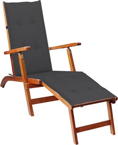 vidaXL Șezlong exterior, suport picioare și pernă, lemn masiv acacia