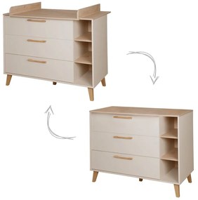 Comodă de copii crem/în culoare naturală cu aspect de lemn de stejar cu masă de schimbat 117x103x78 cm Jil – Roba