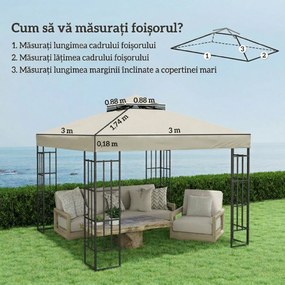 Outsunny Înveliș de Înlocuire pentru Pergolă de Grădină cu Două Niveluri și Orificii de Drenaj, 300x300 cm, Alb Crem | Aosom Romania