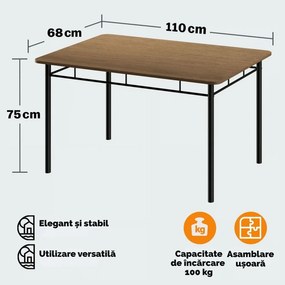Set de masă LEO, 5 piese, negru/maro Casaria