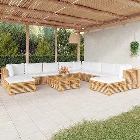 3100883 vidaXL Set mobilier grădină cu perne, 11 piese, lemn masiv de tec
