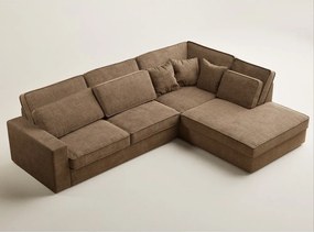 Colțar maro deschis cu tapițerie din chenille (cu colț pe partea dreaptă/în formă de ”L”) Kirou – Maison de Rêve