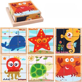 Puzzle cub din lemn, jucărie puzzle din lemn