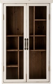 Vitrină mică de perete vintage shabby chic din lemn, alb, cu 2 uși vitrate, 6 rafturi și 9 compartimente, 80 x 50 x 14 cm, „Hazem”