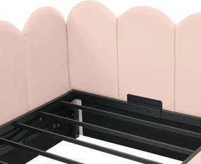 Pat de zi tapițat cu spațiu de depozitare hidraulic, tapițerie din catifea și somieră cu lamele metalice, fără saltea, 90x200 cm, Roz