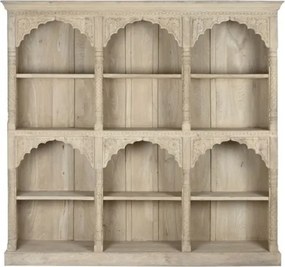 Bibliotecă living natur din lemn masiv, cu 6 rafturi și 6 nișe, 196 x 204 x 38 cm, „Navaratna”