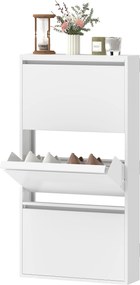 HOMCOM Dulap pantofi metalic cu 3 compartimente rabatabile, dulap îngust, montare pe perete, pentru 6 perechi, Alb | Aosom Romania