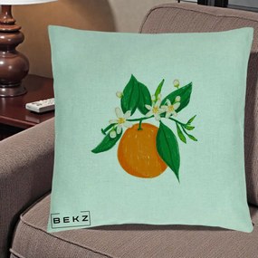 Perna Decorativa Portocala in Floare, 40x40 cm, Verde Menta, Husa Detasabila, Perna Inclusa, BEKZ®