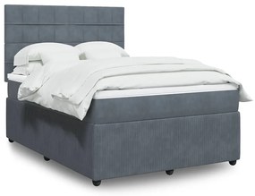 vidaXL Pat box spring cu saltea, gri închis, 140x190 cm, catifea